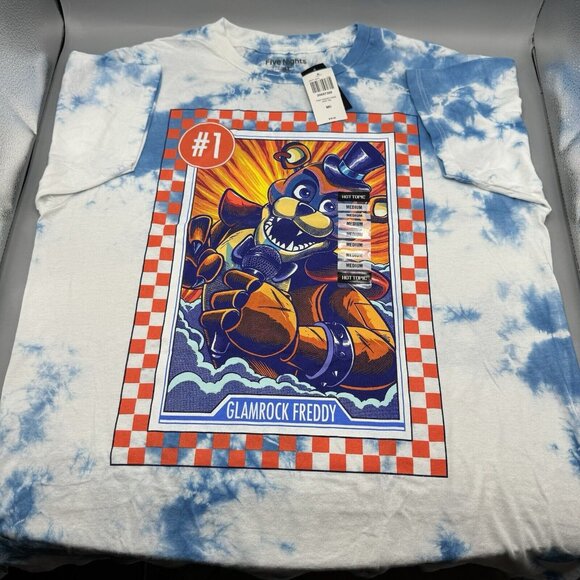 Five Nights At Freddy's FNAF Glamrock Freddy Blue Tie-Dye T-Shirt MEDIUM New - Picture 1 of 8
